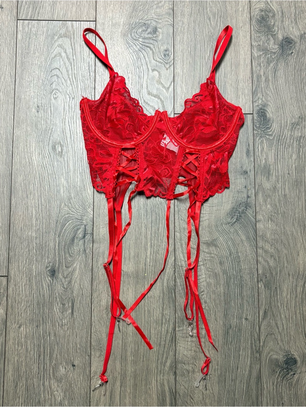 Red mesh sexy lace floral corset top small